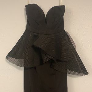 NWT L'ATISTE By Amy Womens Size S Mesh Peplum Strapless Maxi Black Tulip Dress